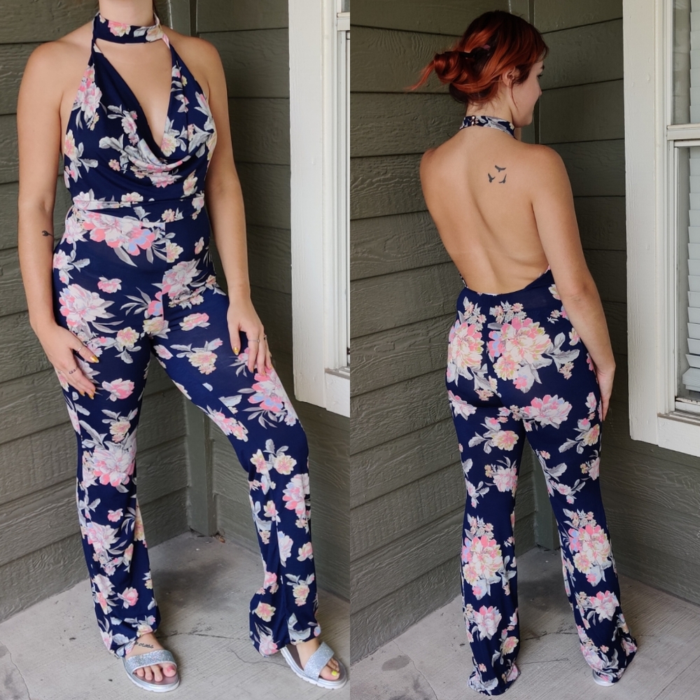 Navy Floral Jumpsuit